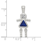 Sterling Silver Rhodium-plated CZ & September Glass Girl Pendant