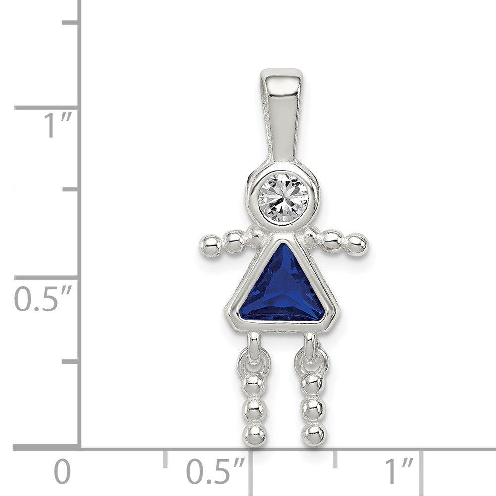 Sterling Silver Rhodium-plated CZ & September Glass Girl Pendant