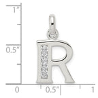 Sterling Silver White CZ Letter R Initial Pendant