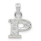 Sterling Silver CZ Letter P Initial Pendant