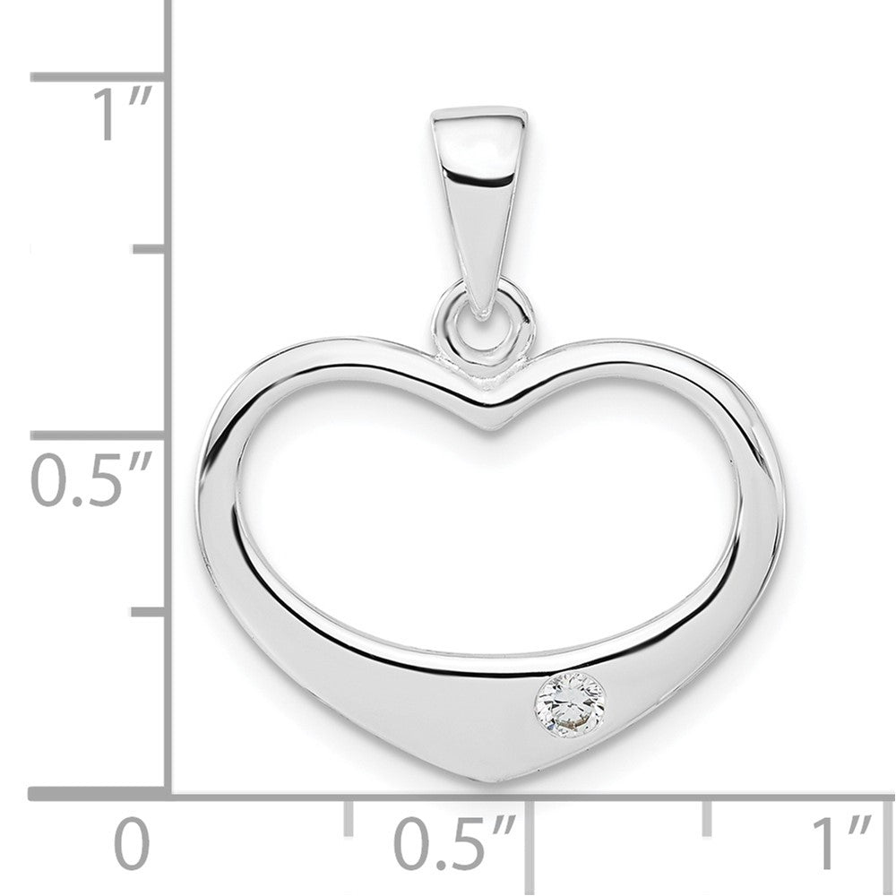Sterling Silver White CZ Polished Heart Pendant