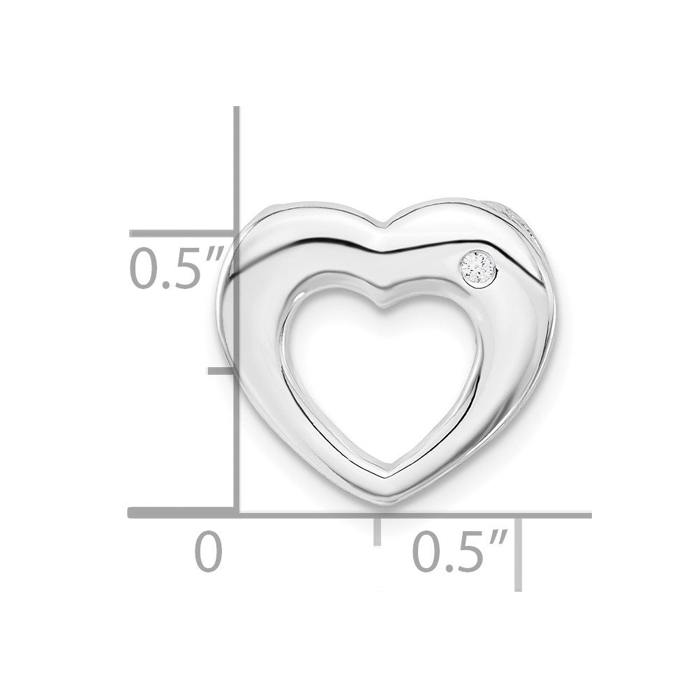 Sterling Silver Polished Heart w/ CZ Slide Pendant