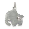 Sterling Silver CZ Grey Enameled Polished Elephant Charm