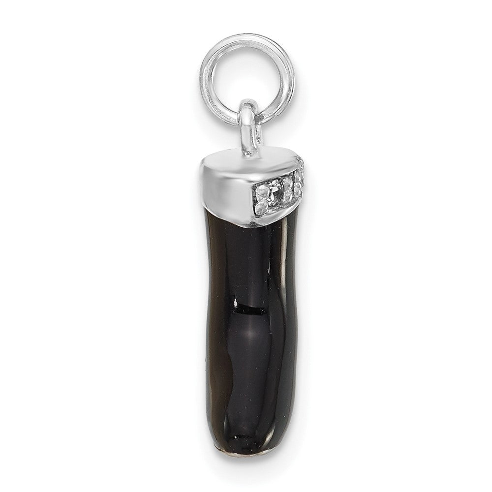 Sterling Silver Polished CZ & Black Enamel Boot Charm