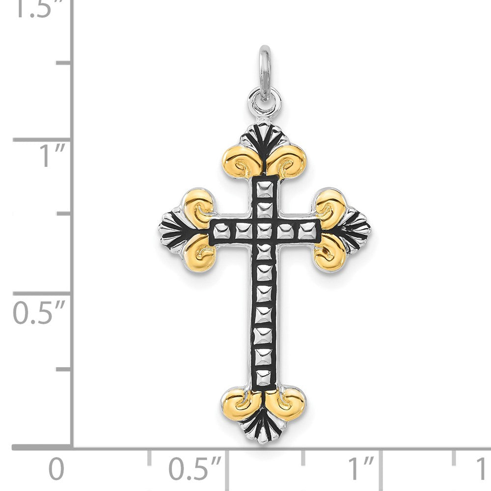 Sterling Silver Black Enamel & Gold-tone Vermeil Cross Pendant