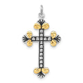 Sterling Silver Black Enamel & Gold-tone Vermeil Cross Pendant