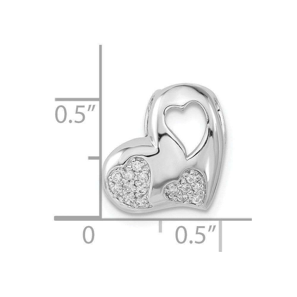 Sterling Silver Rhodium-plated CZ Heart Slide
