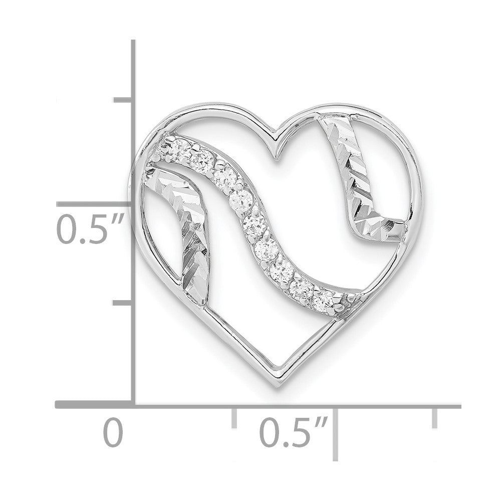 Sterling Silver Polished & Diamond-cut CZ Heart Slide Pendant