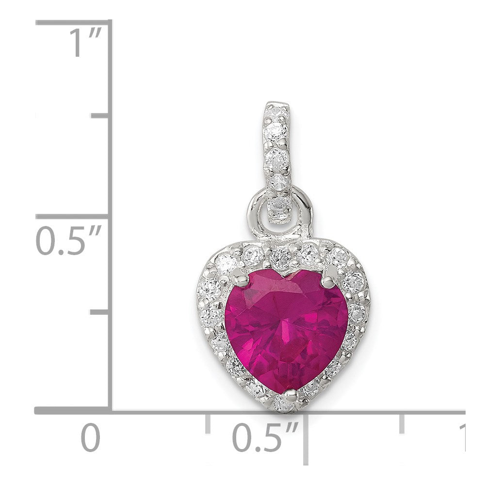 Sterling Silver Red CZ Heart Pendant