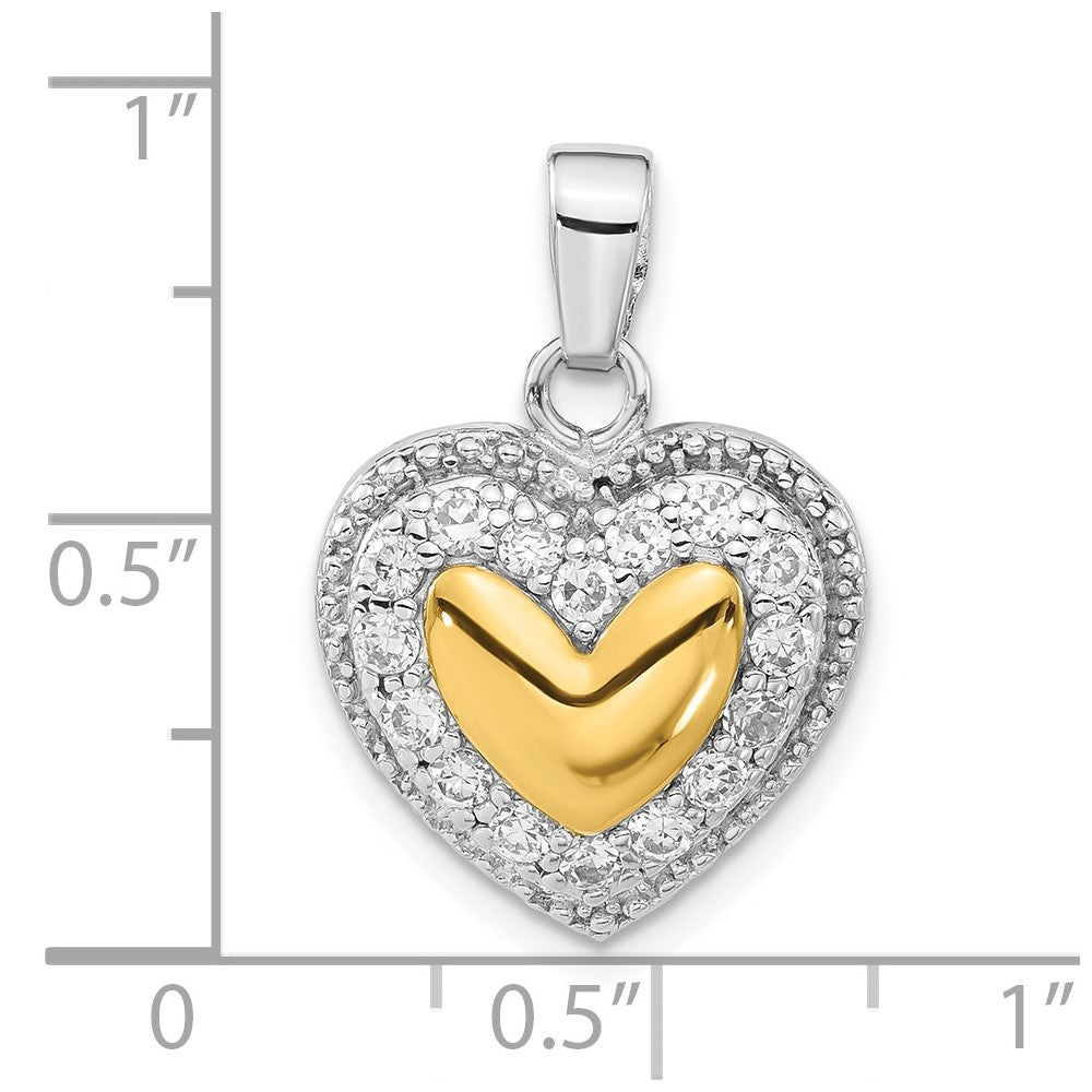 Sterling Silver & Gold-plated CZ Heart Pendant