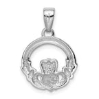 Sterling Silver Rhodium Plated CZ Claddagh Pendant