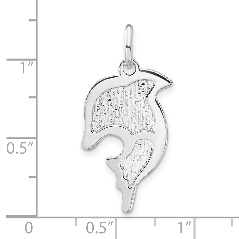 Sterling Silver Polished and Textured Dolphin Pendant