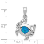 Sterling Silver Rhodium-plated Blue Inlay Created Opal Crab Pendant