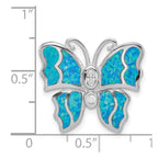 Sterling Silver Rhodium- plated Inlay Blue Created Opal Butterfly Pendant