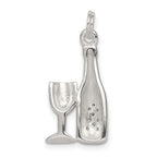 Sterling Silver CZ Wine/Champagne Bottle/Glass Charm Pendant