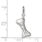 Sterling Silver Rhodium-plated CZ Dog Bone Top Dog Charm