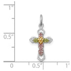Sterling Silver Platinum-plated Polished Epoxy & Gold-plated Cross Pendant