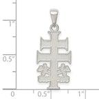 Sterling Silver Polished Caravaca Double Cross w/Angels Crucifix Pendant