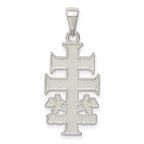 Sterling Silver Polished Caravaca Double Cross w/Angels Crucifix Pendant