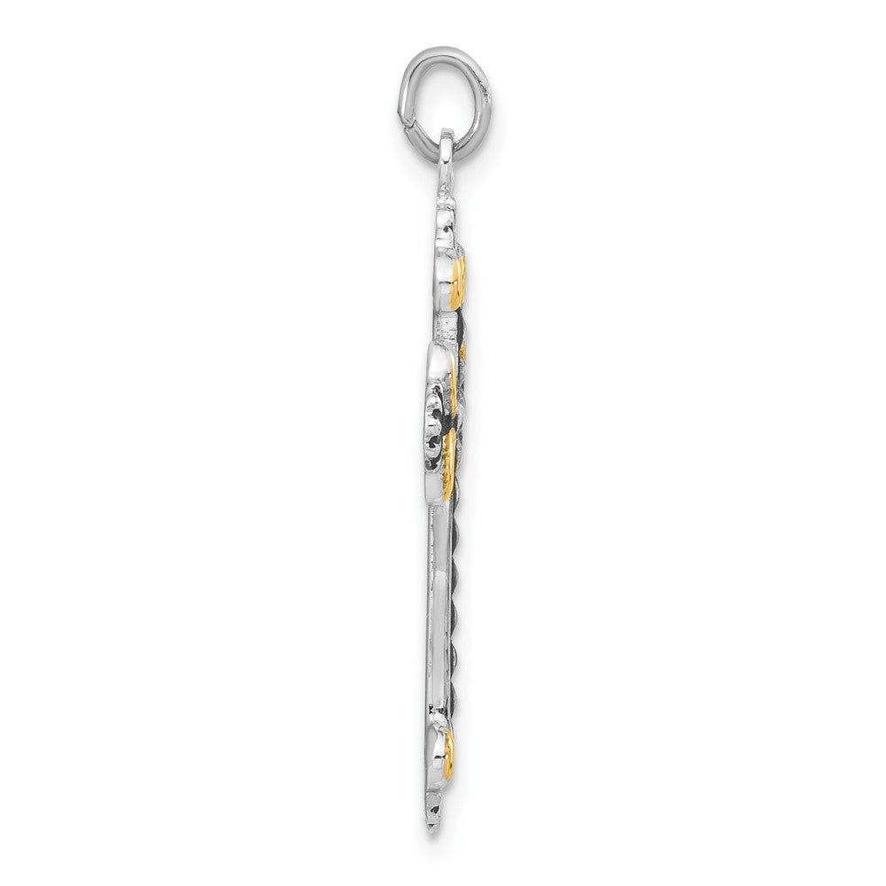 Sterling Silver & Gold-tone Antiqued & Textured Budded Cross