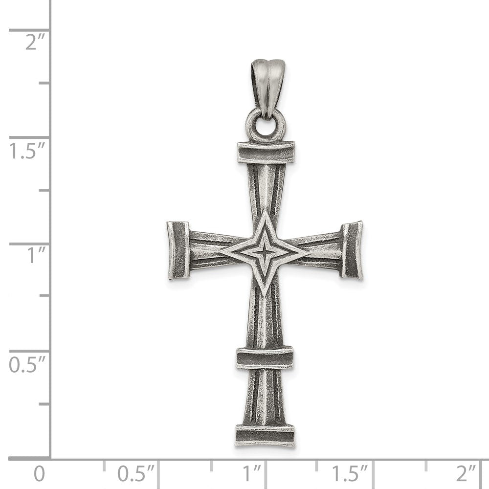 Sterling Silver Antiqued, Polished and Brushed Latin Cross Pendant