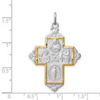 Sterling Silver Platinum-plated & Gold-tone 4-Way Medal Cross Pendant