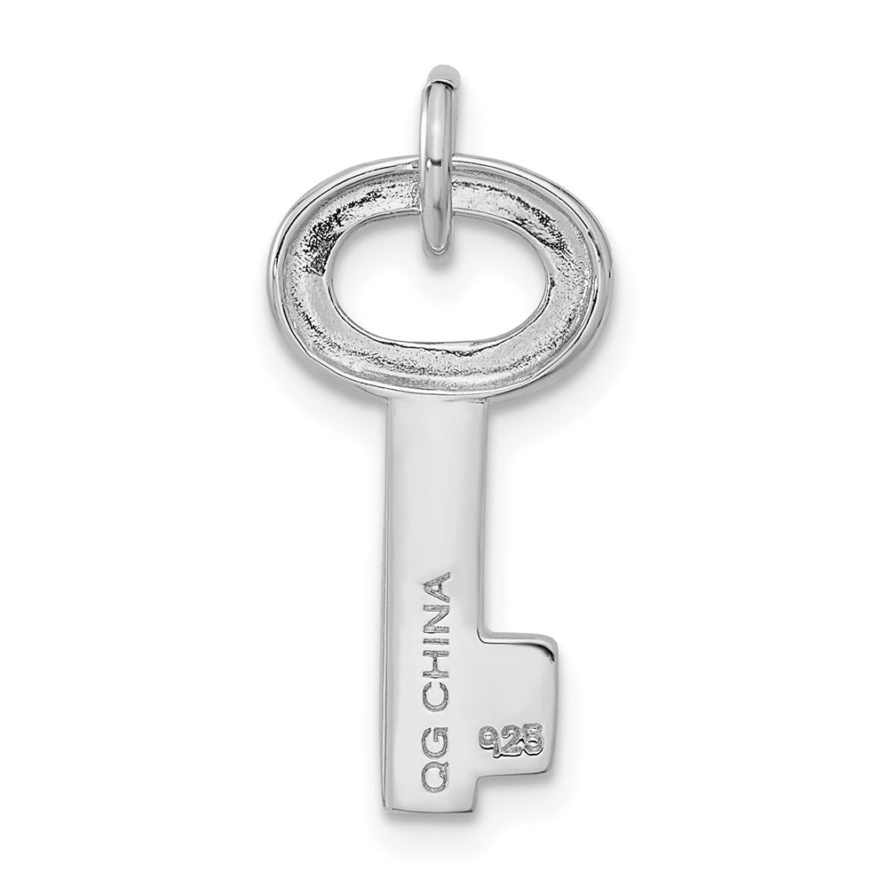 Sterling Silver Rhodium-plated Key w/Crystal Pendant