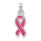 Sterling Silver Polished Pink Enameled Ribbon Pendant