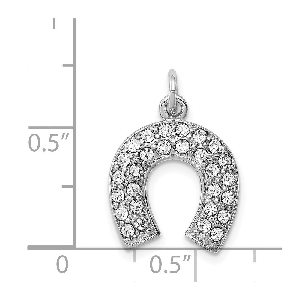 Sterling Silver Rhodium-plated Horseshoe w/Crystal Pendant