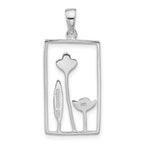 Sterling Silver Polished Rectangle Flower Pendant