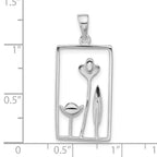 Sterling Silver Polished Rectangle Flower Pendant