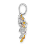 Sterling Silver Polished CZ & Enameled Floral Pendant
