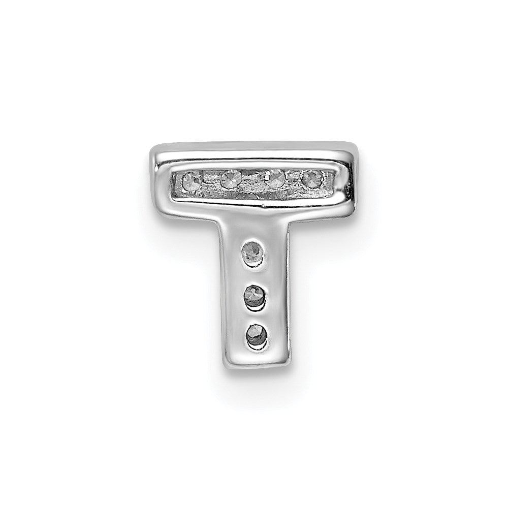 Sterling Silver Rhodium-plated CZ Letter T Initial Slide Charm