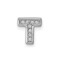 Sterling Silver Rhodium-plated CZ Letter T Initial Slide Charm