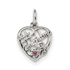 Sterling Silver Rhodium-plated Pink & White CZ #1 Grandma Pendant