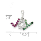 Sterling Silver Polished Red White & Green CZ Joy Pendant