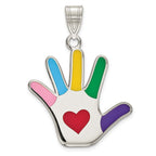 Sterling Silver Rhod-plate Enamel Autism w/Heart Handprint Pendant