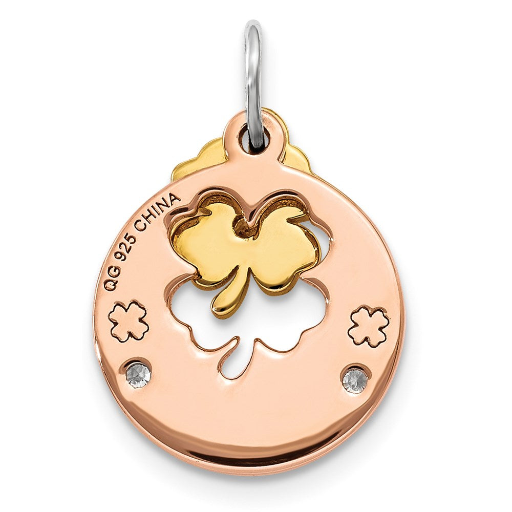 Sterling Silver Rose-tone CZ Four Leaf Clover Pendant