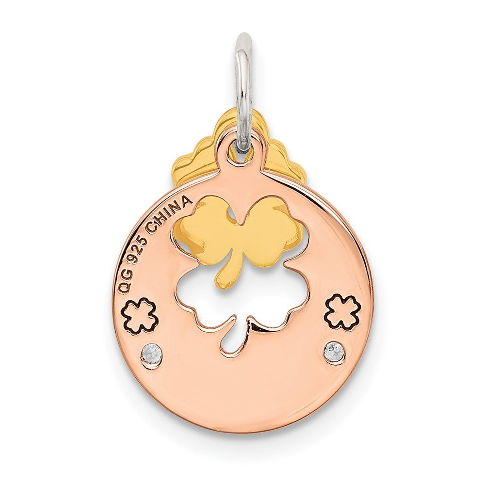 Sterling Silver Rose-tone CZ Four Leaf Clover Pendant