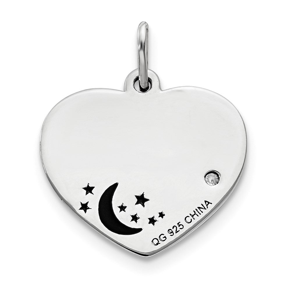 Sterling Silver Polish/Enamel CZ To The Moon Pendant
