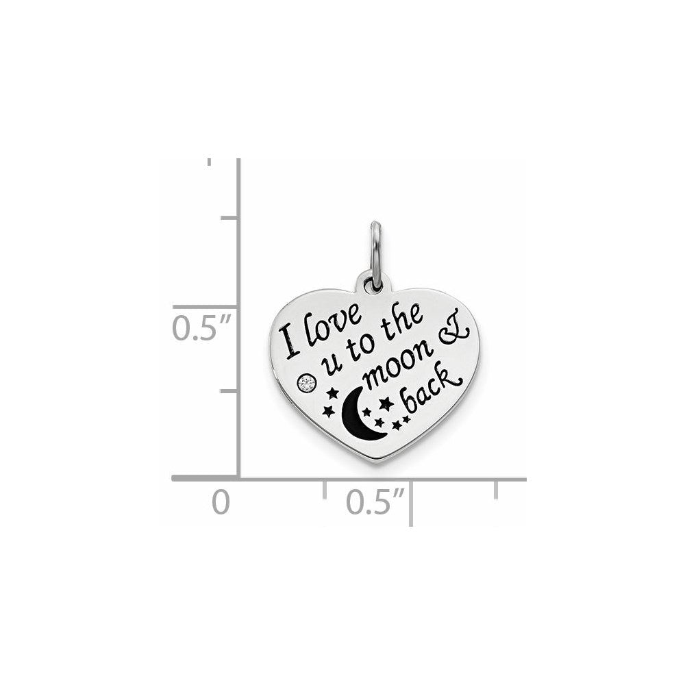 Sterling Silver Polish/Enamel CZ To The Moon Pendant