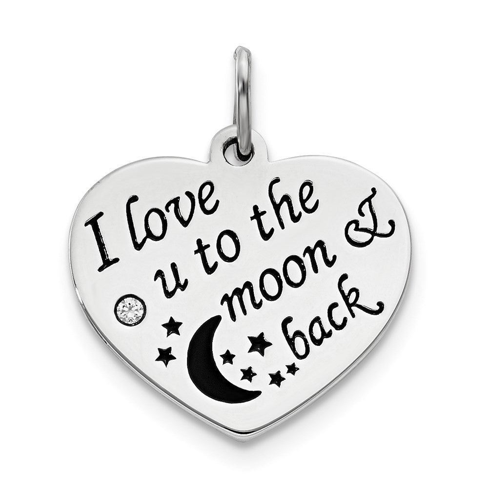 Sterling Silver Polish/Enamel CZ To The Moon Pendant