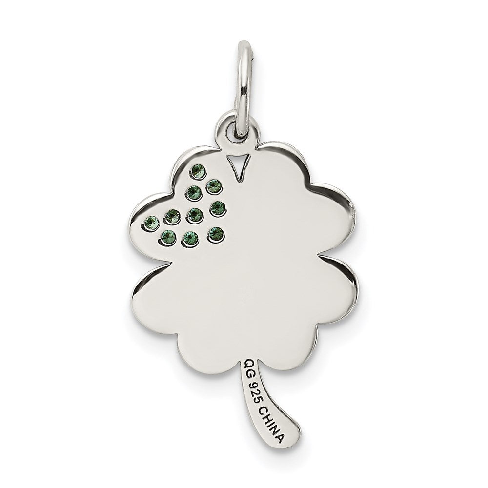 Sterling Silver Polish Enamel Hope Luck CZ Clover Pendant
