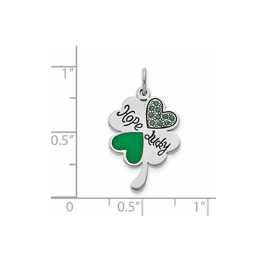 Sterling Silver Polish Enamel Hope Luck CZ Clover Pendant