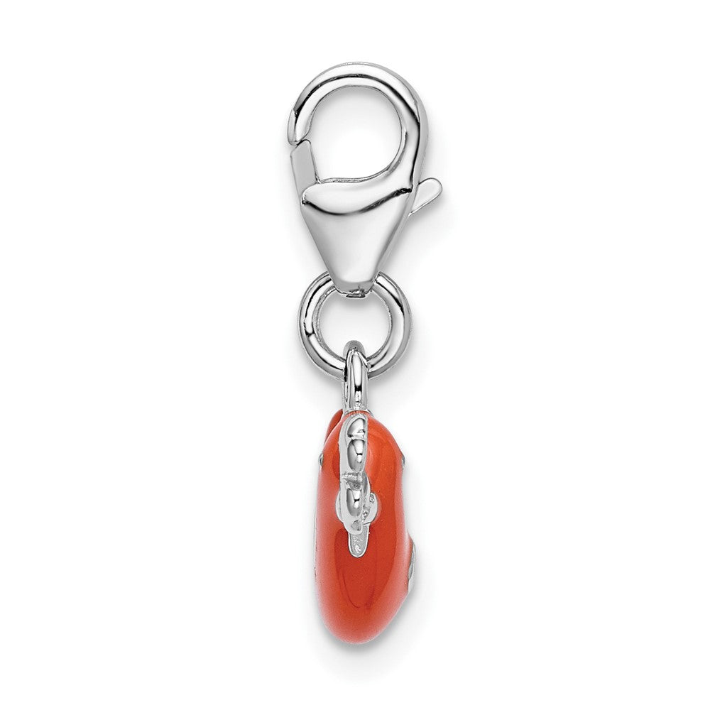 Amore La Vita Sterling Silver Rhodium-plated Polished Enameled Bird and Clover Charm with Fancy Lobster Clasp