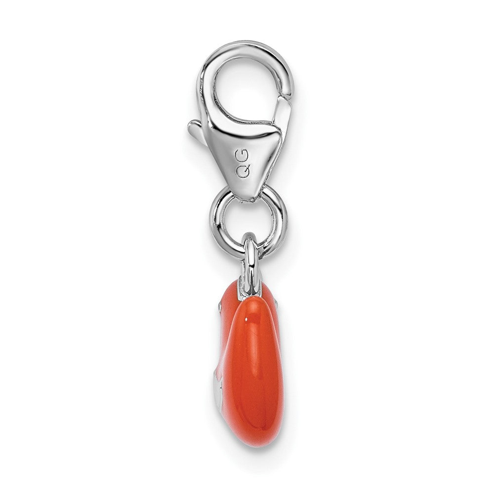 Amore La Vita Sterling Silver Rhodium-plated Polished Enameled Bird and Clover Charm with Fancy Lobster Clasp