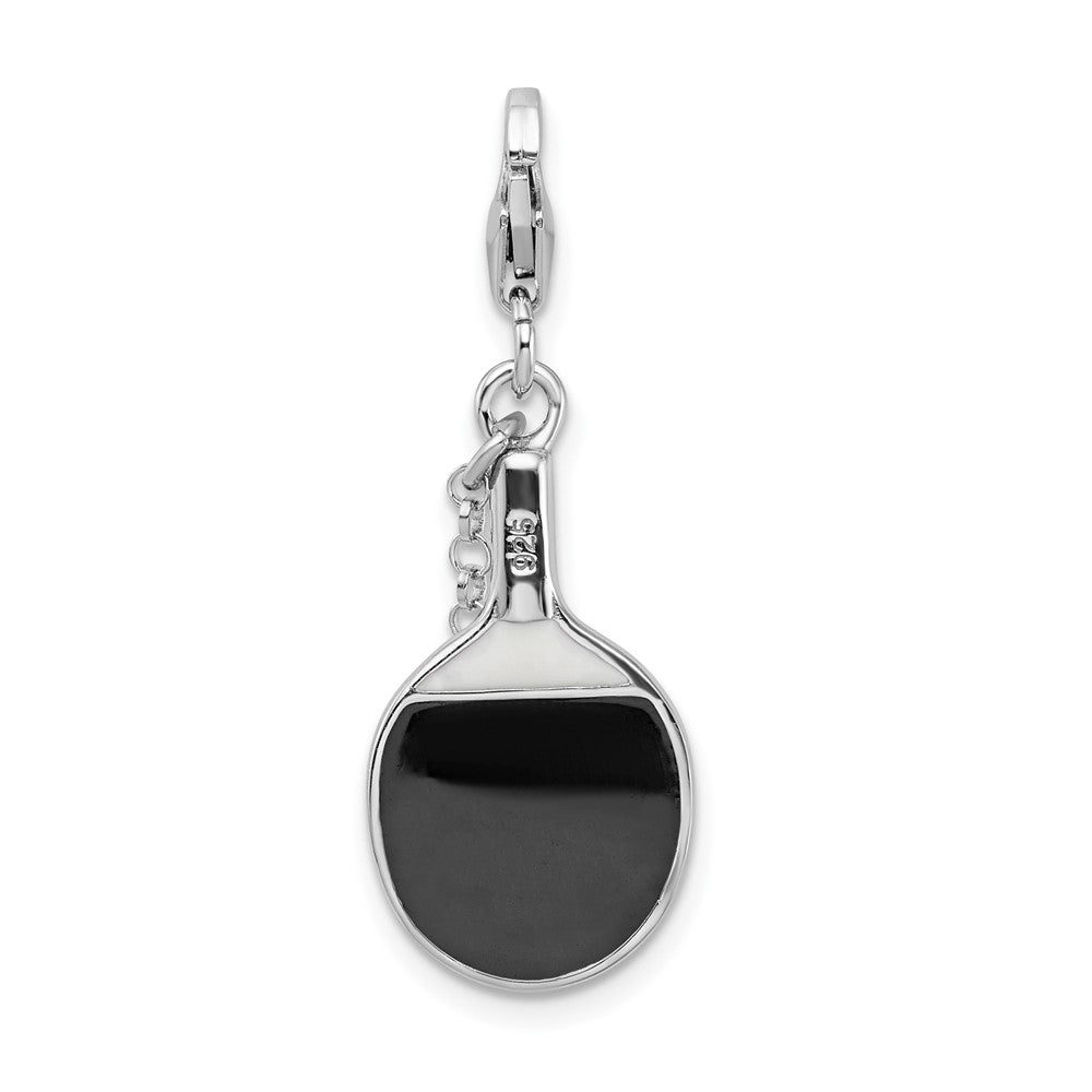 Amore La Vita Sterling Silver Rhodium-plated Polished Moveable Enameled Imitation Pearl Paddle Charm with Fancy Lobster Clasp
