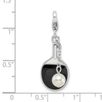 Amore La Vita Sterling Silver Rhodium-plated Polished Moveable Enameled Imitation Pearl Paddle Charm with Fancy Lobster Clasp