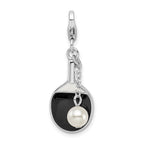 Amore La Vita Sterling Silver Rhodium-plated Polished Moveable Enameled Imitation Pearl Paddle Charm with Fancy Lobster Clasp