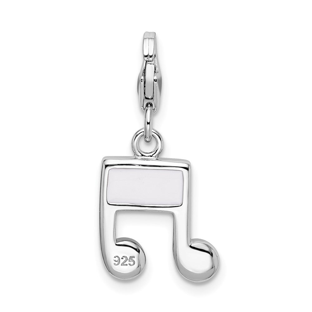 Amore La Vita Sterling Silver Rhodium-plated Polished Pink Blue and Yellow Crystal Music Note Charm with Fancy Lobster Clasp